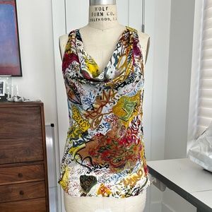 RACHEL by RACHEL ROY Silk Halter with the Cowl Neck and Graffiti Print